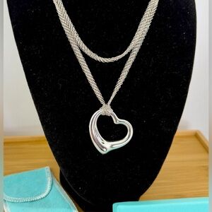 TIFFANY & CO Sterling Large Elsa Peretti Open Heart Pendant Mesh Necklace w/ COA